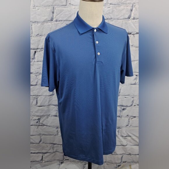 Peter Millar Summer Comfort Mens Polo Shirt Golf Blue Striped Classic Fit Medium - Picture 13 of 15